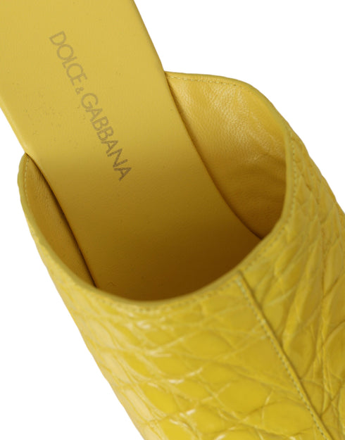Dolce & Gabbana Yellow Leather Mule Wedge Slides – Women's Logo Platform Sandals